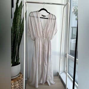 FOREVER 21 | Pink Polka Dot Chiffon Midi Dress with Attached Mini Slip S